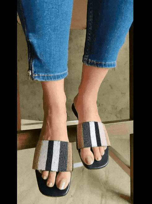 Black - Multicolored Beaded Flats - cunei